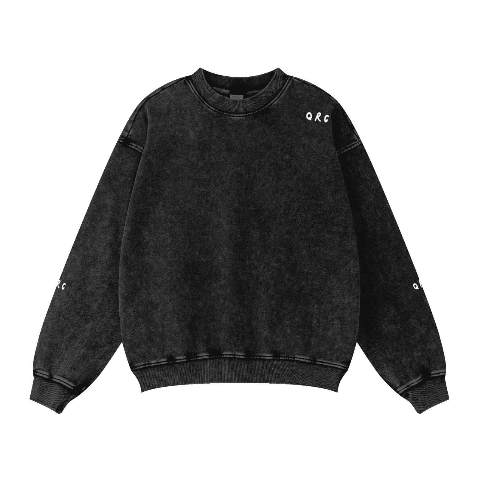 380GSM Unisex Black Long Sleeve Tee Snow Wash