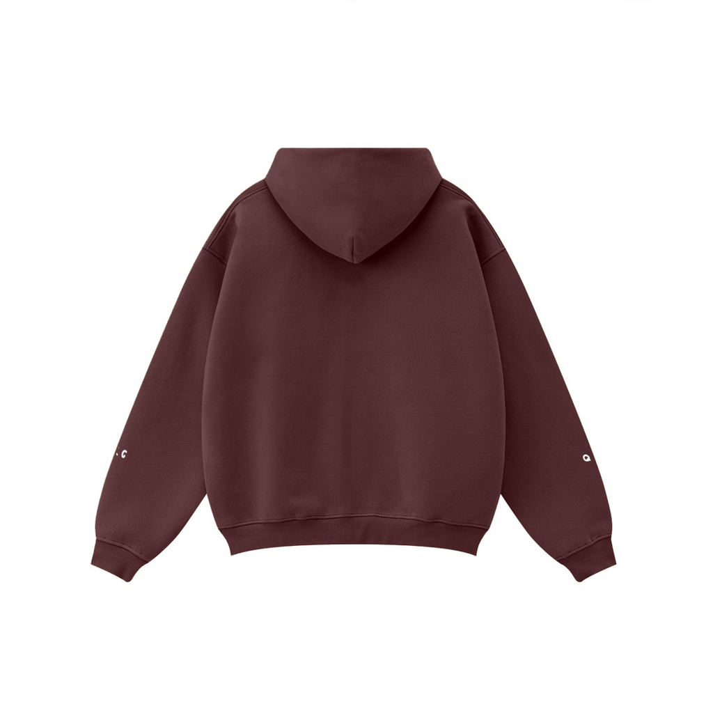 345GSM Solid Color Zip-Up Hoodie – Unisex Full-Zip, Cozy Fleece Interior Burgundy
