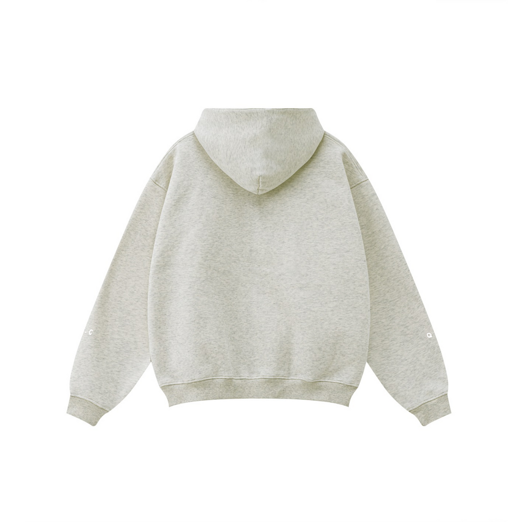 345GSM Solid Color Zip-Up Hoodie – Unisex Full-Zip, Cozy Fleece Interior Oatmeal Heather