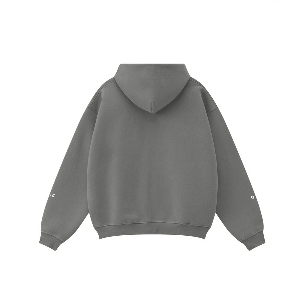 345GSM Solid Color Zip-Up Hoodie – Unisex Full-Zip, Cozy Fleece Interior Heather Gray