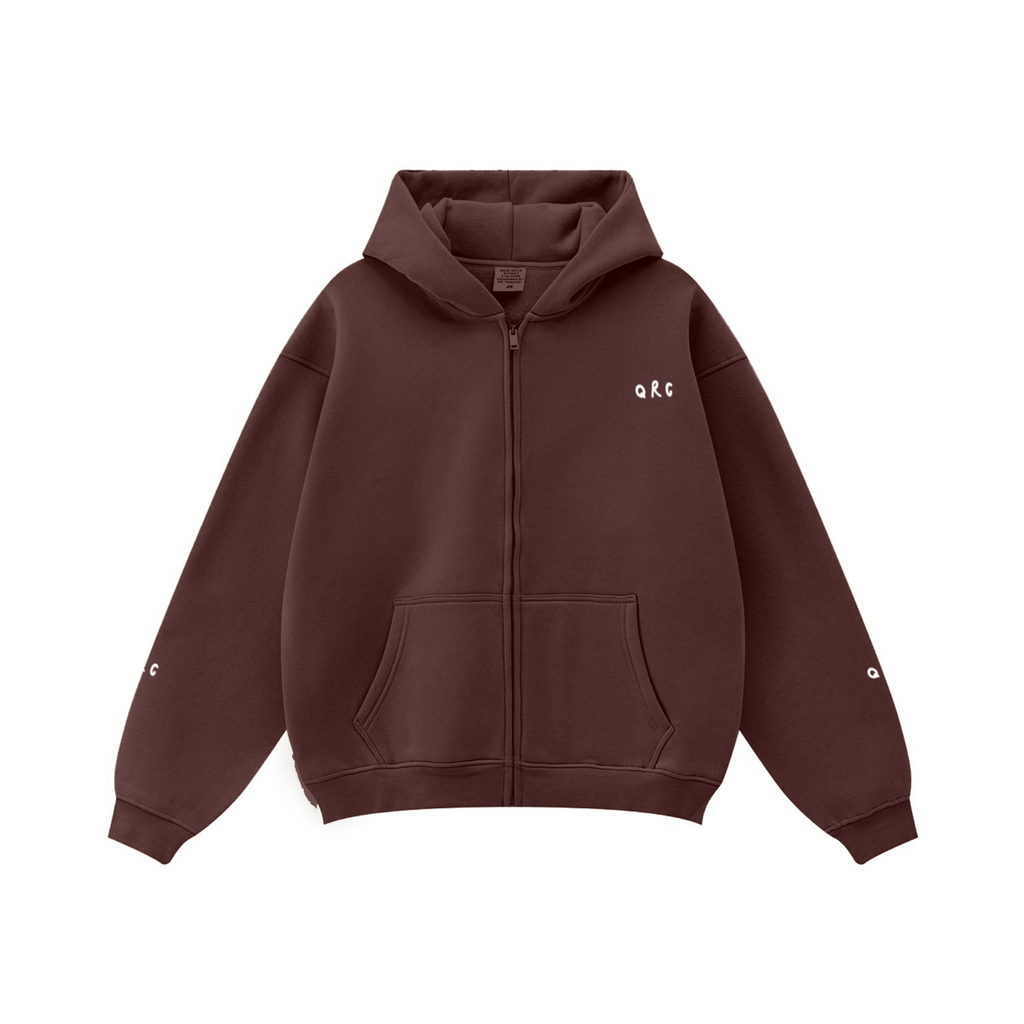 345GSM Solid Color Zip-Up Hoodie – Unisex Full-Zip, Cozy Fleece Interior Burgundy