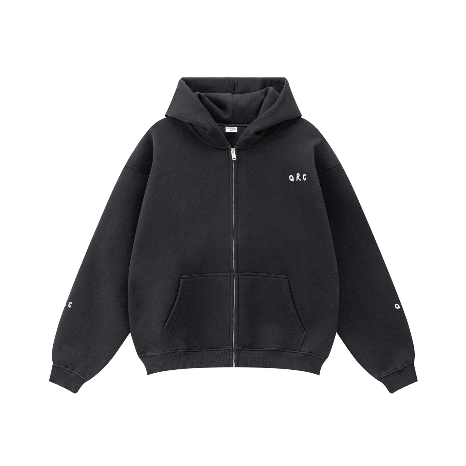 345GSM Solid Color Zip-Up Hoodie – Unisex Full-Zip, Cozy Fleece Interior Black