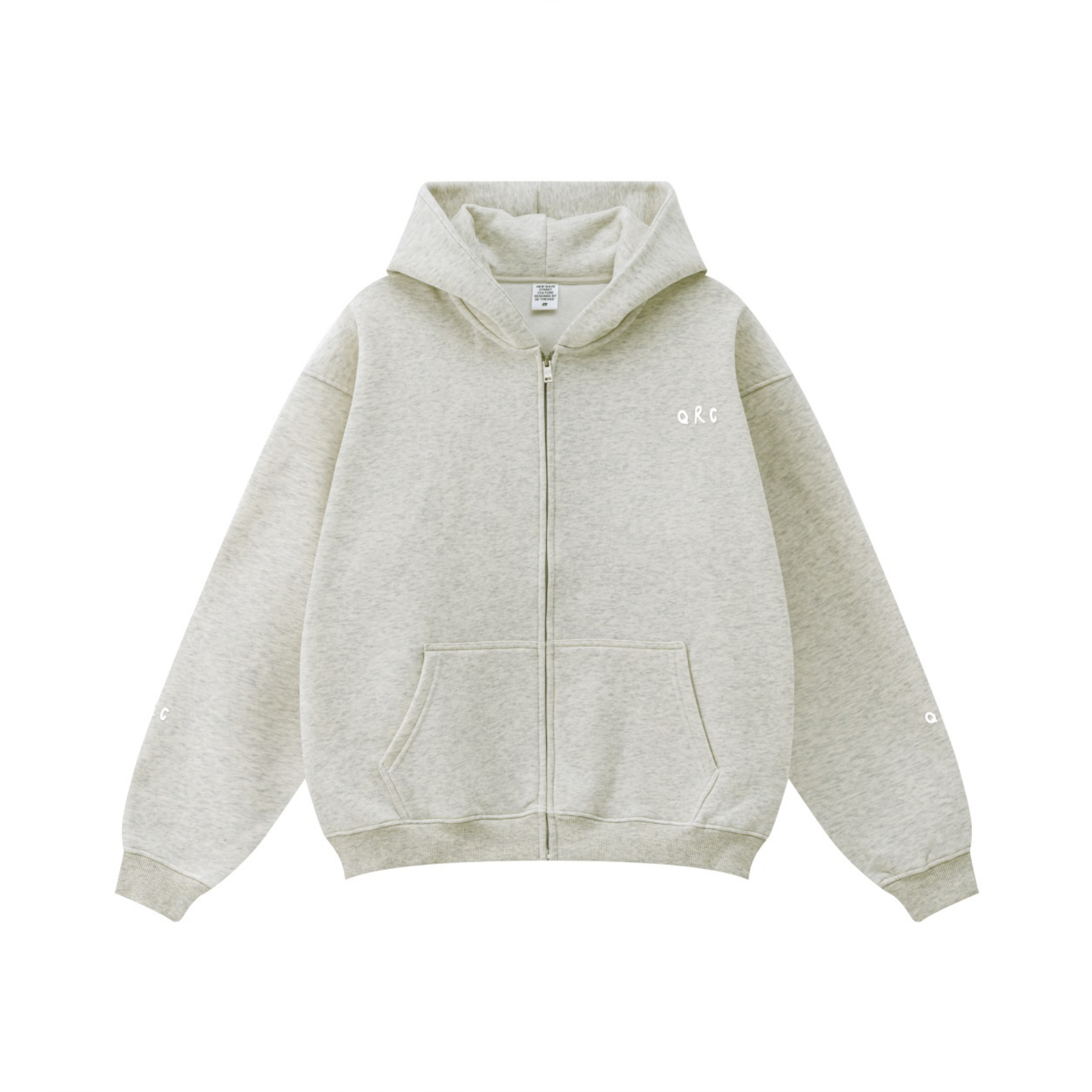 345GSM Solid Color Zip-Up Hoodie – Unisex Full-Zip, Cozy Fleece Interior Oatmeal Heather
