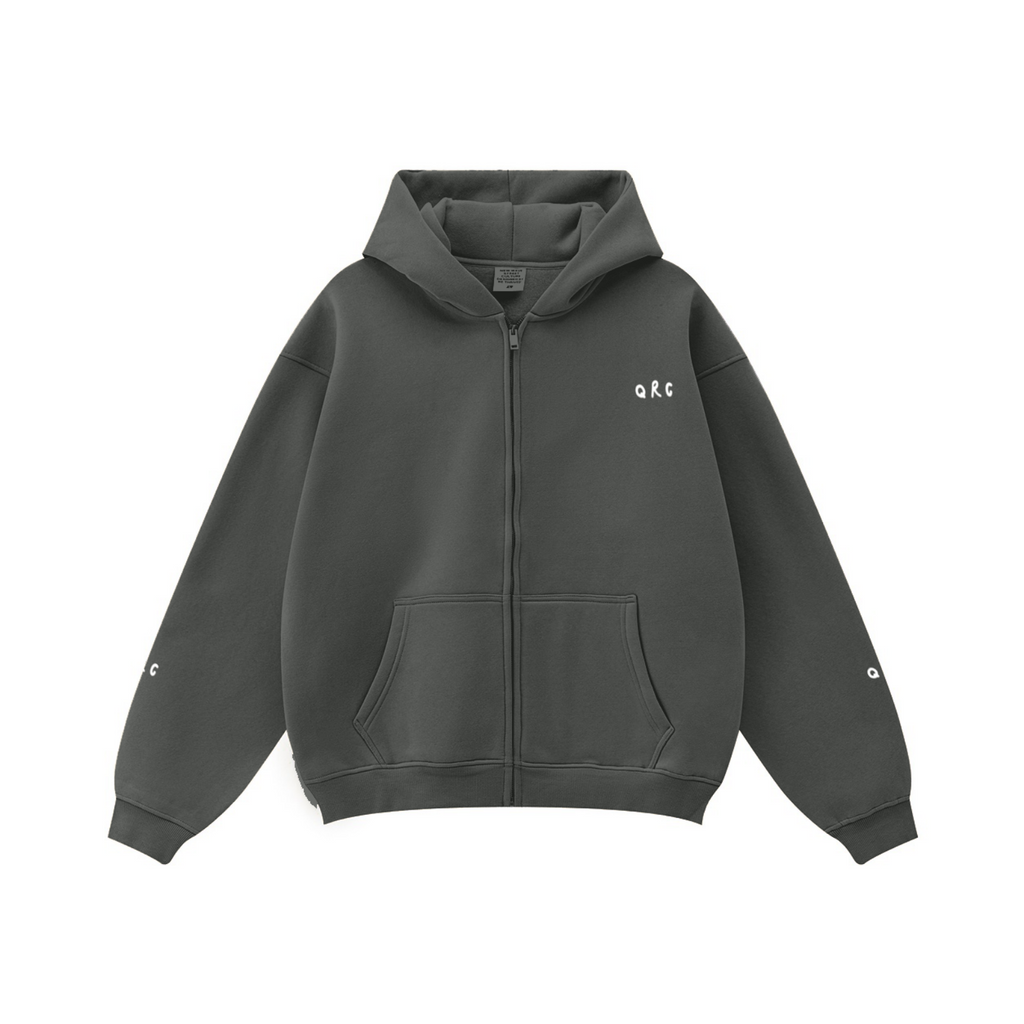 345GSM Solid Color Zip-Up Hoodie – Unisex Full-Zip, Cozy Fleece Interior Charcoal