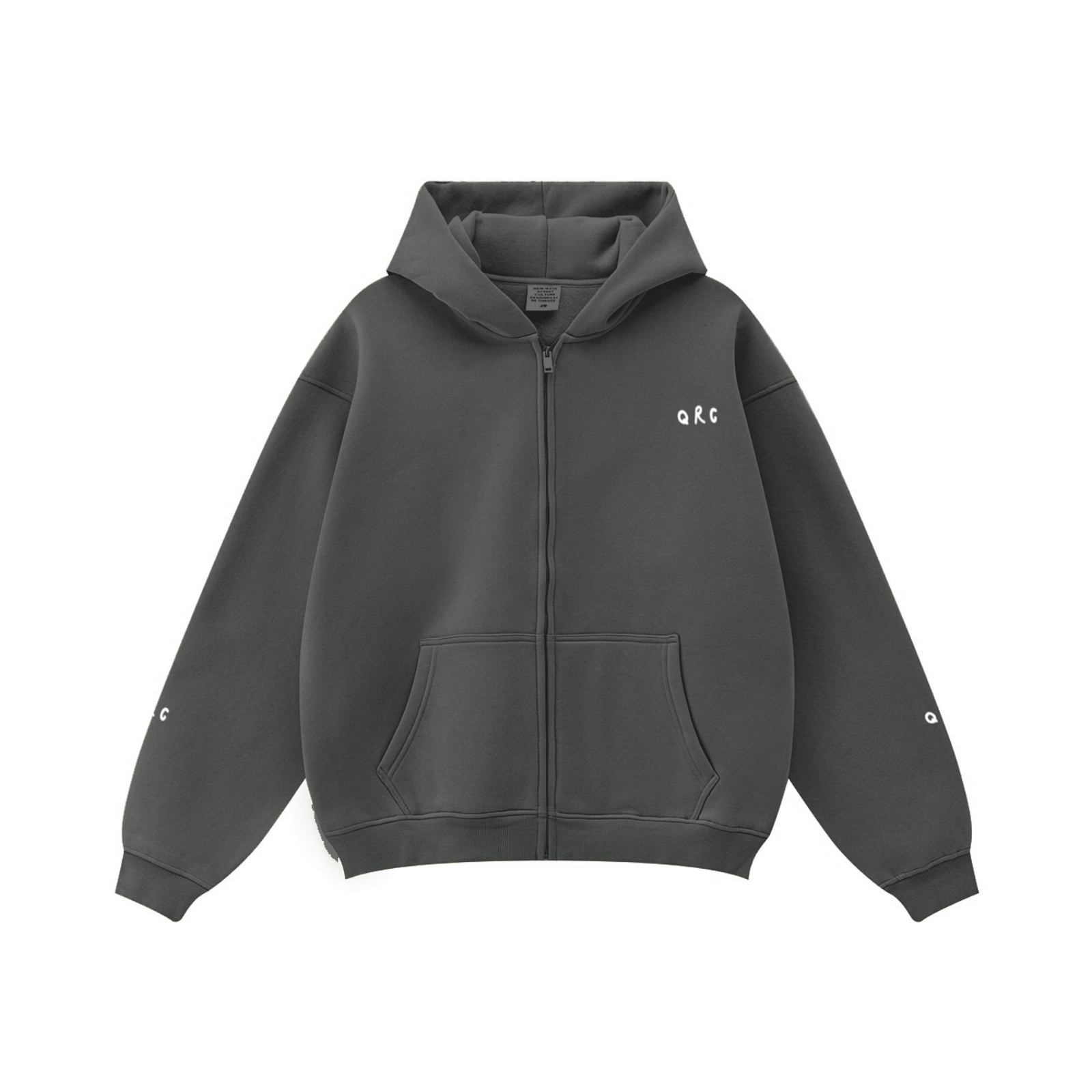 345GSM Solid Color Zip-Up Hoodie – Unisex Full-Zip, Cozy Fleece Interior Charcoal