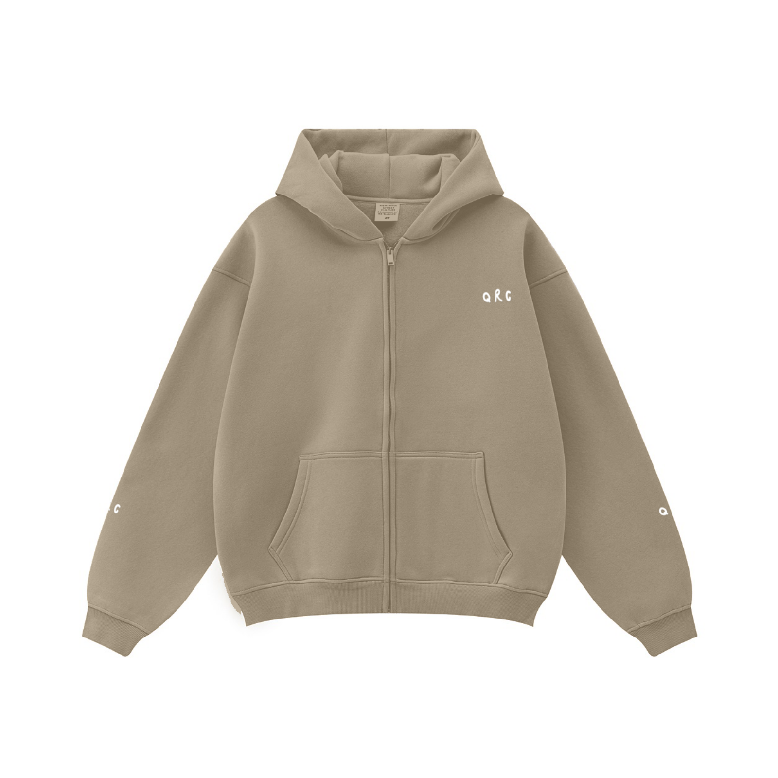 345GSM Solid Color Zip-Up Hoodie – Unisex Full-Zip, Cozy Fleece Interior Sand Dune