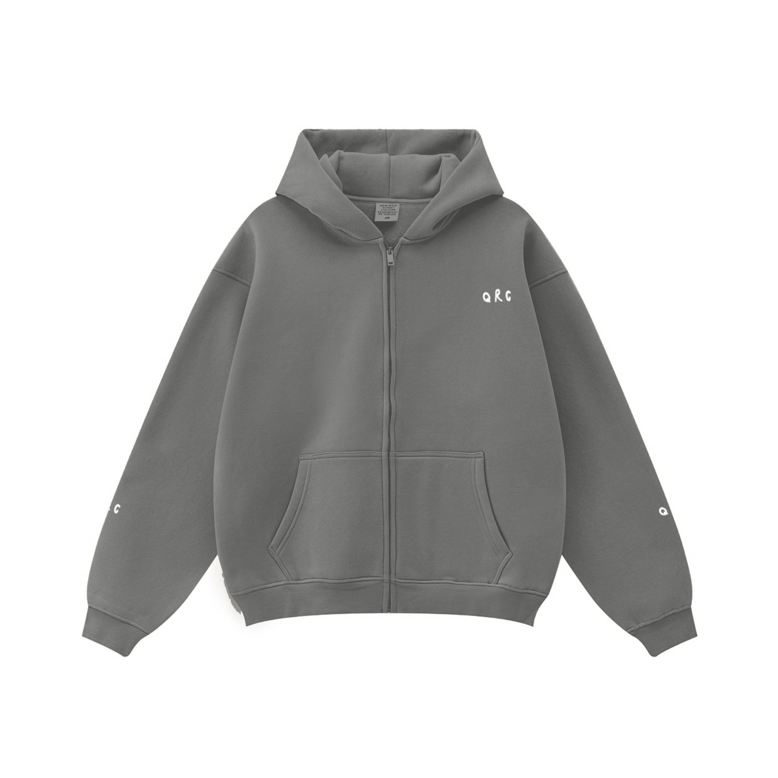 345GSM Solid Color Zip-Up Hoodie – Unisex Full-Zip, Cozy Fleece Interior Heather Gray