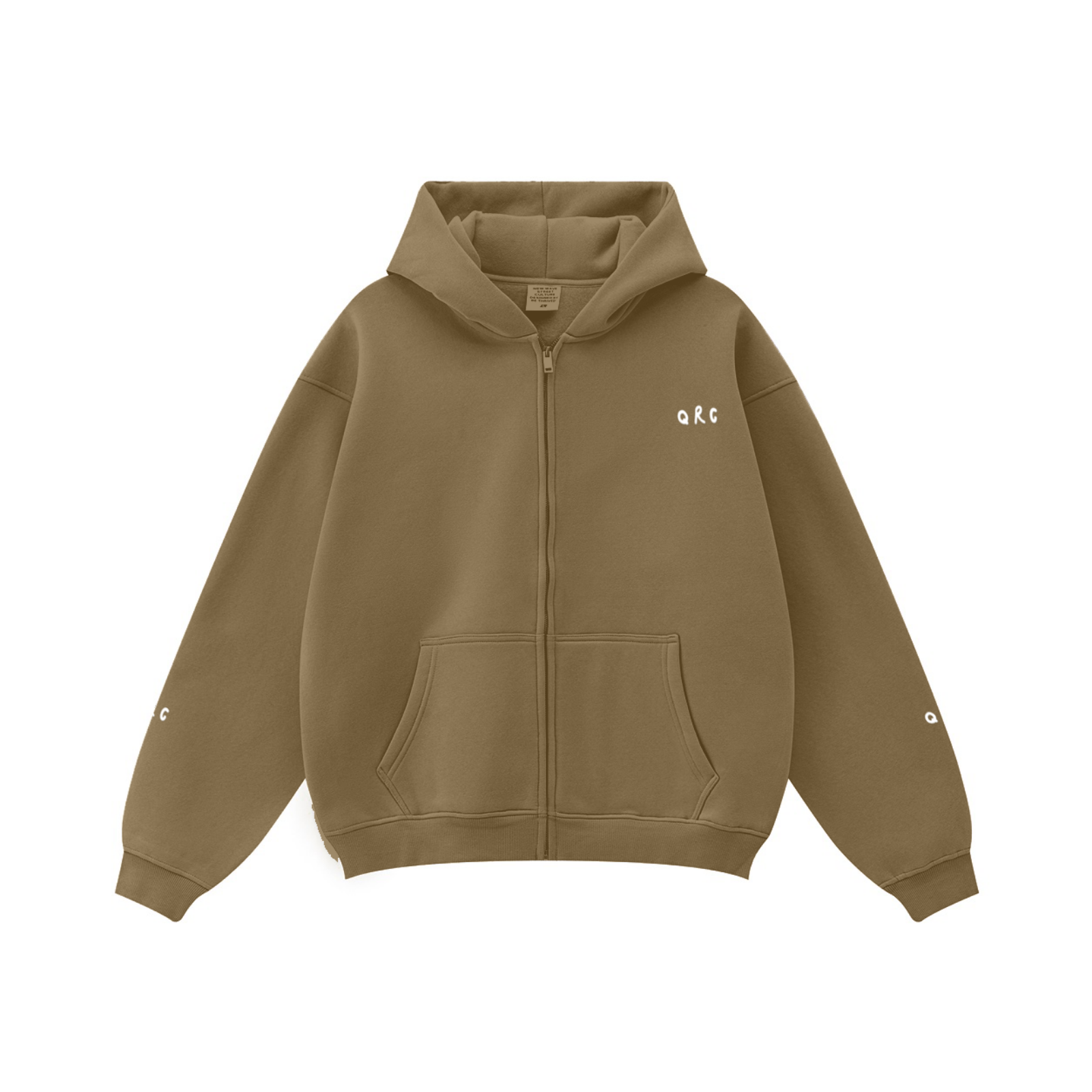 345GSM Solid Color Zip-Up Hoodie – Unisex Full-Zip, Cozy Fleece Interior Caramel