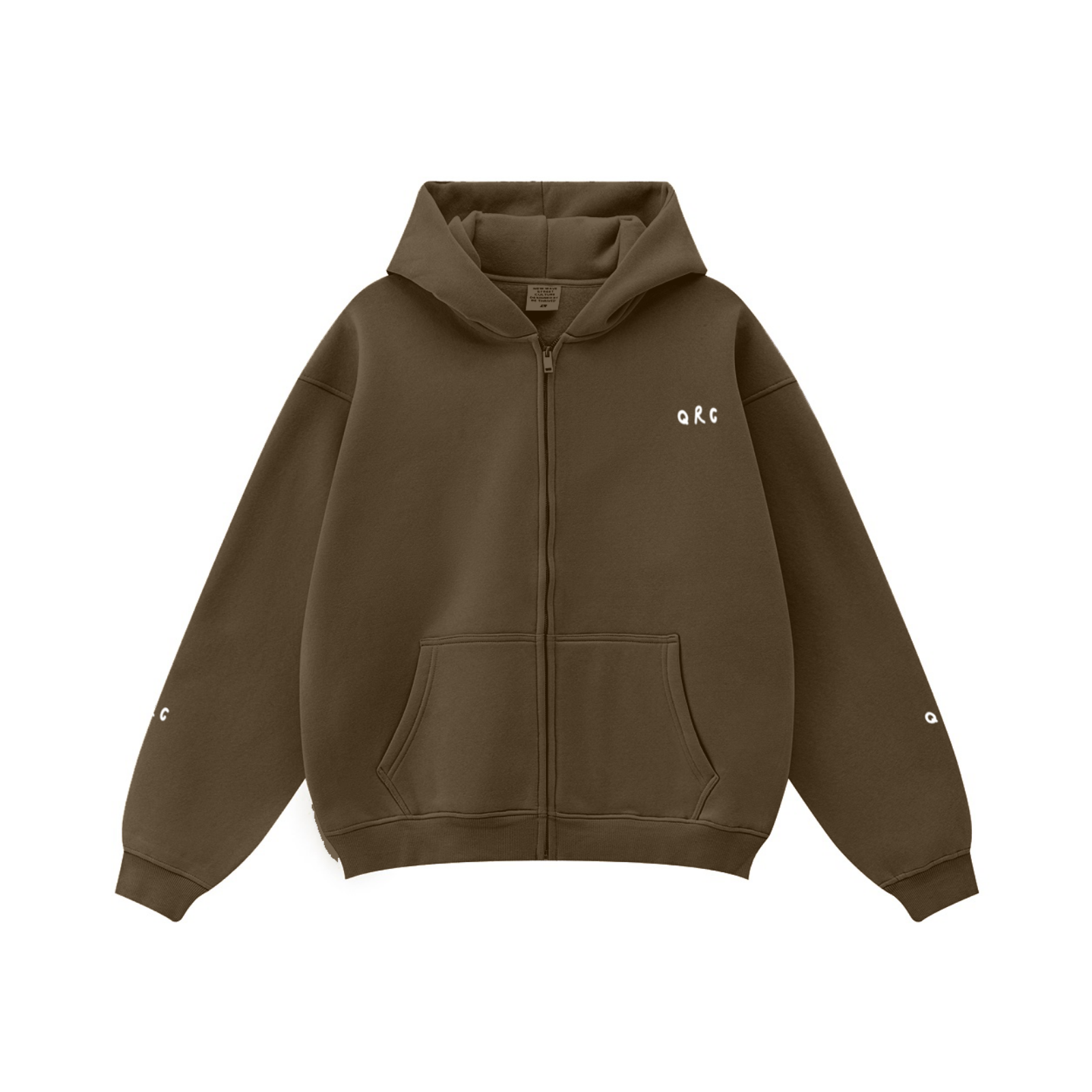 345GSM Solid Color Zip-Up Hoodie – Unisex Full-Zip, Cozy Fleece Interior Coffee Brown